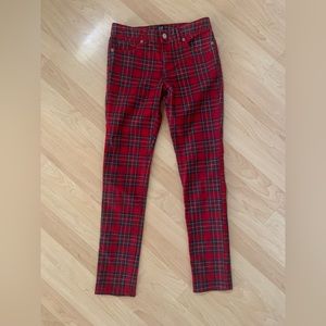 GAP skinny stretch red tartan denim jeans 14